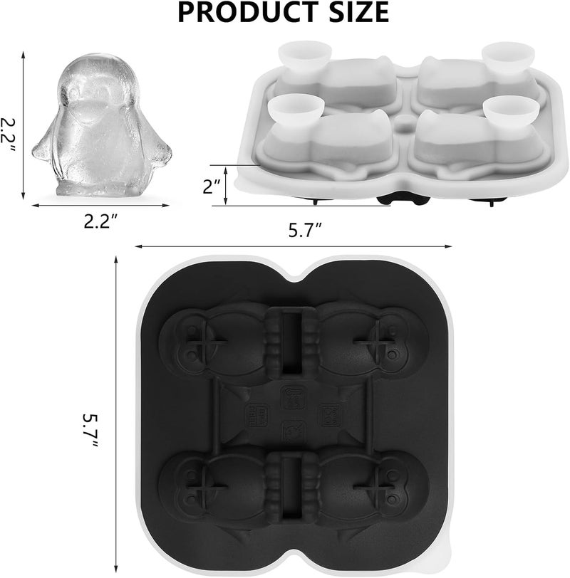 ACOOKEE Penguins Ice Cube Tray Fun Shapes, Odd Novelty Cute Penguin Gifts, 2.2" Large Silicone Whiskey Ice Mold for Cocktails,Bourbon,Brandy, w/Funne - Image 5